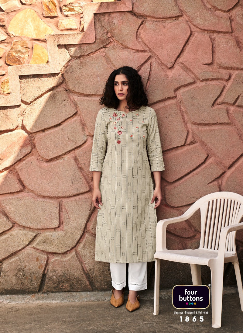 Four Buttons Basil Vol 3 Pure Dobby  Festive Wear Kurtis With Fancy Embroidery Work