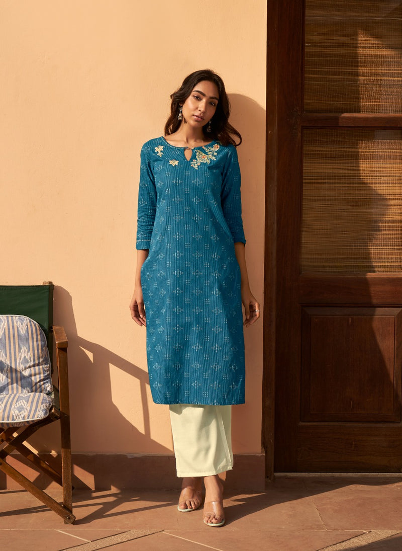 Four Buttons Basil Vol 4 Pure Cotton With Heavy Embroidery work Stylish Designer Casual Wear Kurti