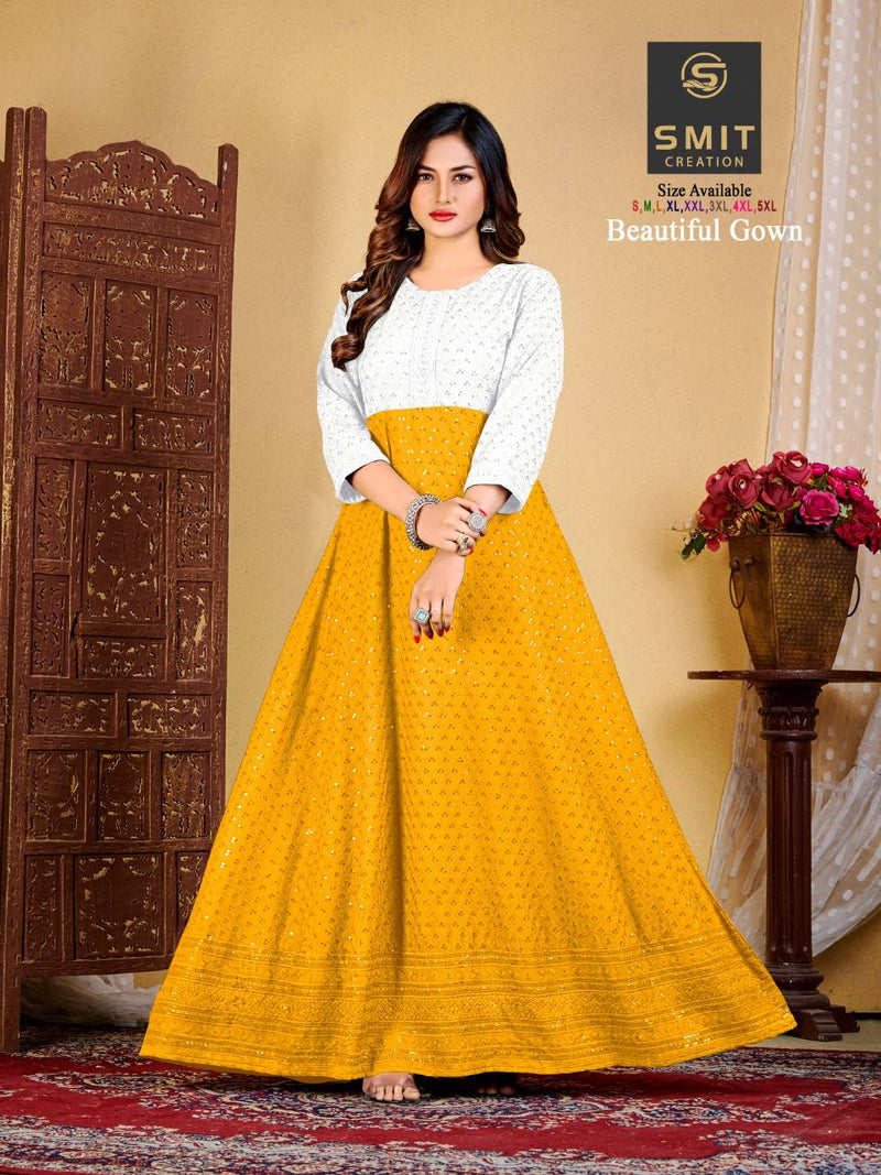 Poonam Designer Beautiful Gown Fancy Fabric With Chicken Work Party Wear Gown Style Kurtis