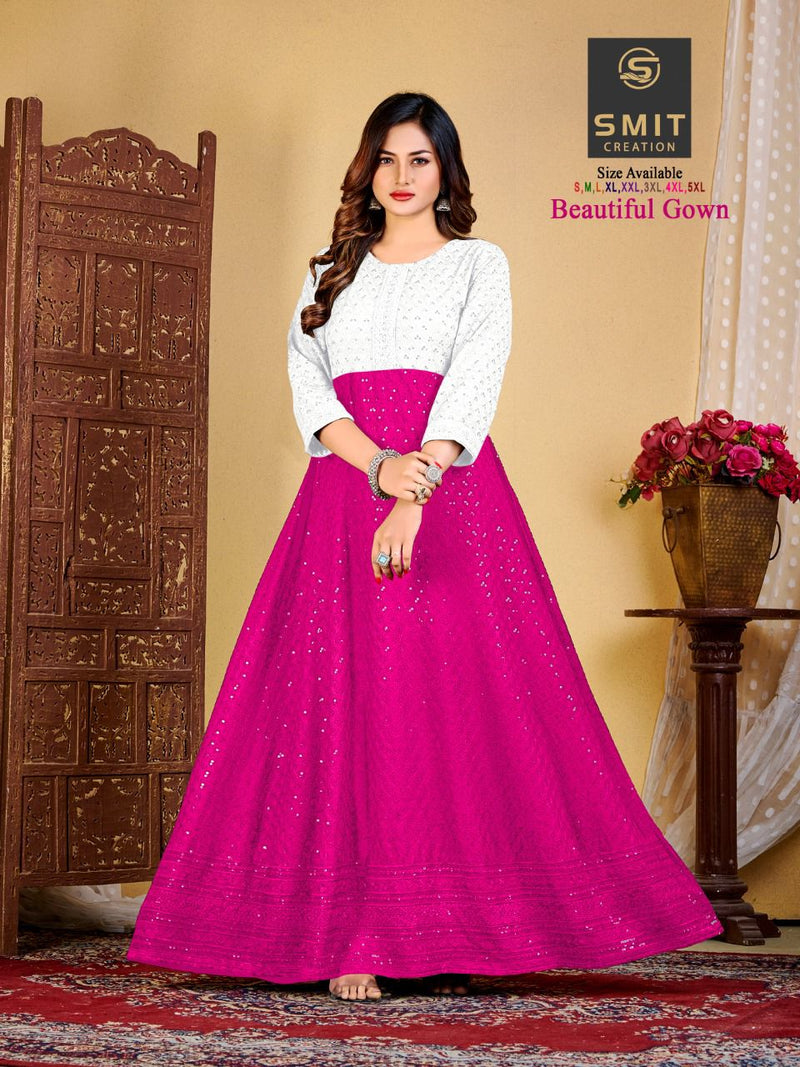 Poonam Designer Beautiful Gown Fancy Fabric With Chicken Work Party Wear Gown Style Kurtis