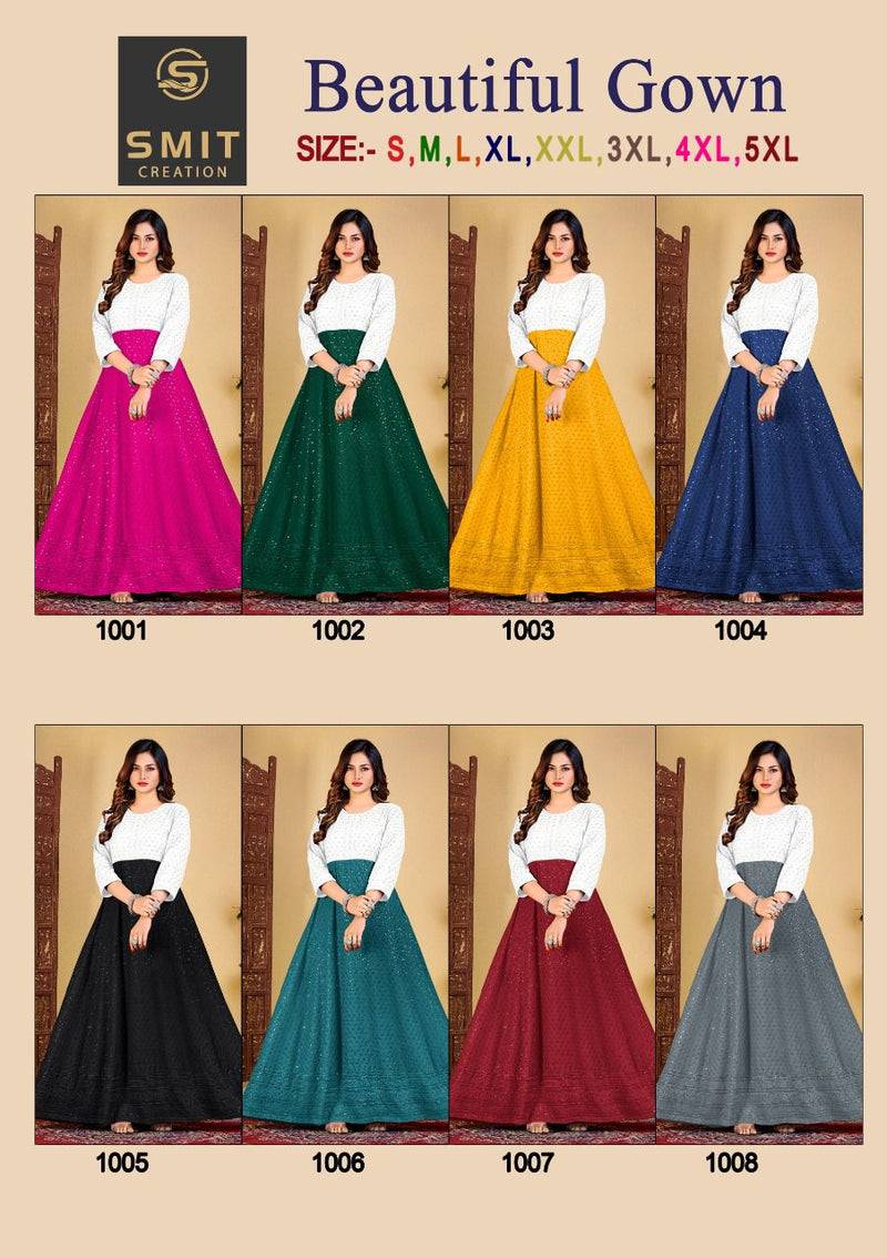 Poonam Designer Beautiful Gown Fancy Fabric With Chicken Work Party Wear Gown Style Kurtis
