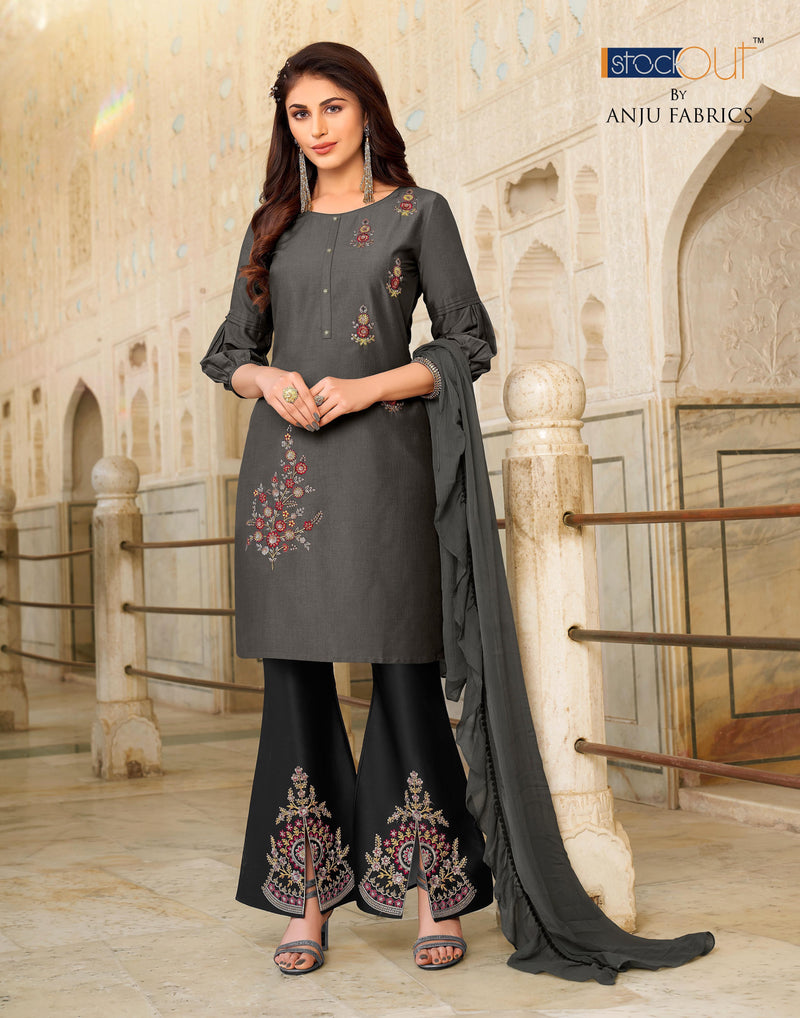 Anju Fabrics Bell Bottom Bamber Silk Party Wear Kurtis With Bottom Pants & Dupatta