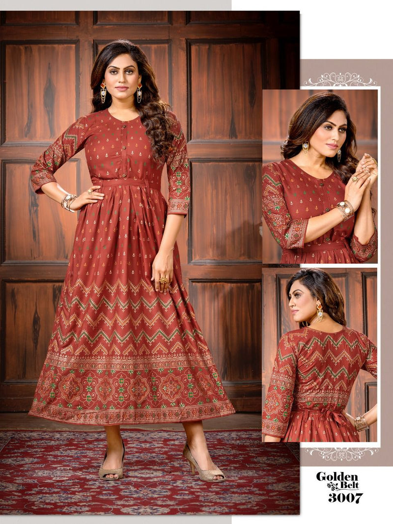 Smriti BY HIRWA Ghera Kurtis With Silai Pattern & Waist Belt - Reewaz  International | Wholesaler & Exporter of indian ethnic wear catalogs.