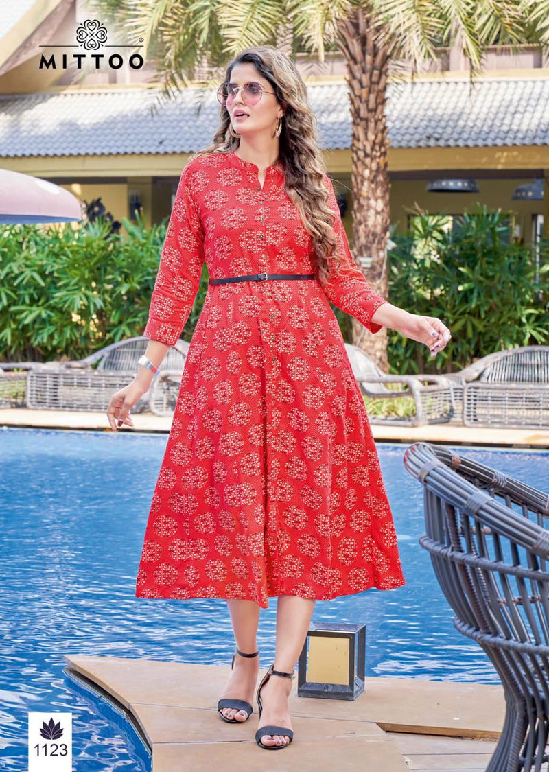 Mitto Belt Dno 1118 To 1123 Rayon With Embroidery Stylish Designer Casual Look Party wear Kurti