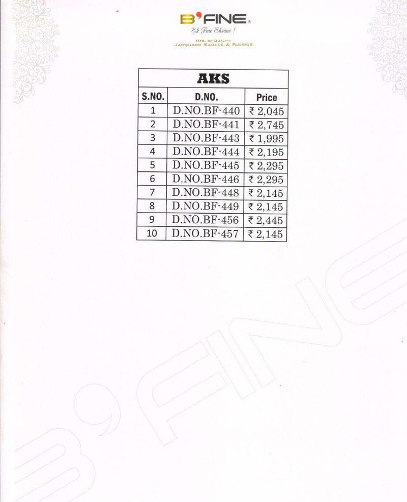 B Fine Aks Silk 440-457 Series Exclusive Fancy Designer Printed Saree