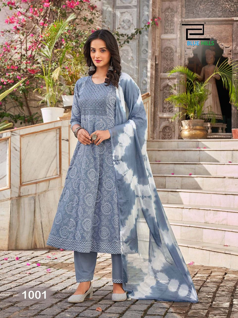 Blue Hills Bhool Bhulaiyaa Rayon Designer Party Wear Anarkali Style Kurtis With Bottom & Dupatta