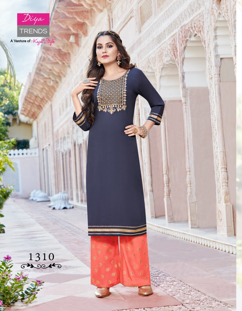 Diya Trends Bibas Vol 13 Rayon Gold Print Stylish Designer Fancy Long Kurti