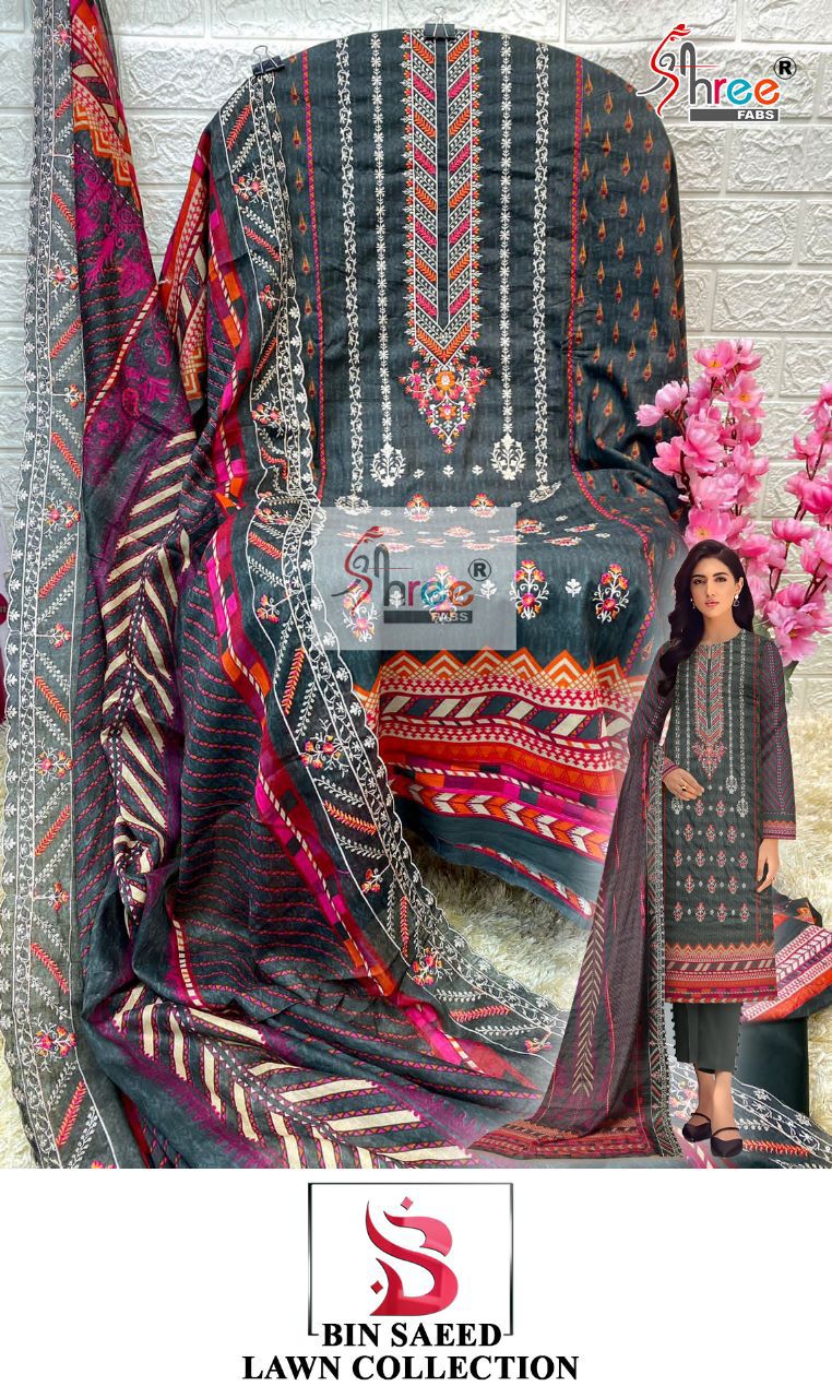 Shree Fabs Bin Saeed Lawn Cotton With Heavy Embroidery Work Stylish Designer Pakistani Salwar Kameez