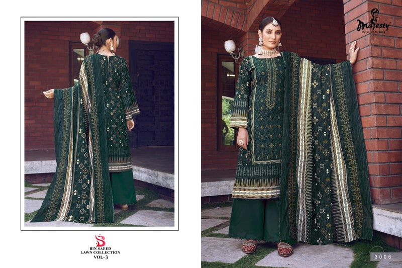 Majesty Bin Saeed Lawn Collection Vol 3 Pure Cotton Self Embroidery Work Pakistani Salwar Kameez