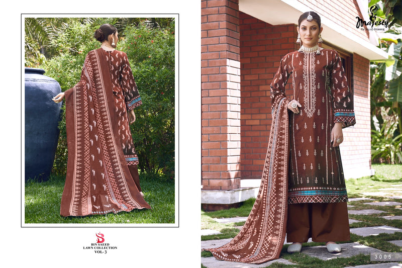 Majesty Bin Saeed Lawn Collection Vol 3 Pure Cotton Self Embroidery Work Pakistani Salwar Kameez