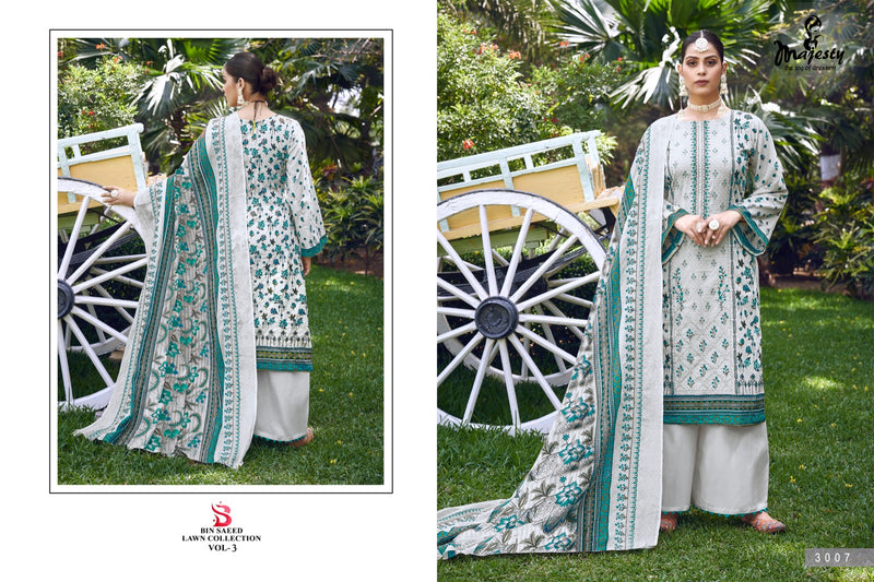 Majesty Bin Saeed Lawn Collection Vol 3 Pure Cotton Self Embroidery Work Pakistani Salwar Kameez