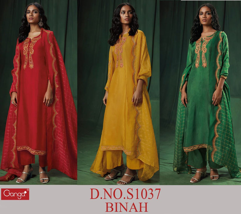 Ganga Binah 1037 Silk With Heavy Beautiful Work Stylish Designer Festive Wear Salwar Kameez