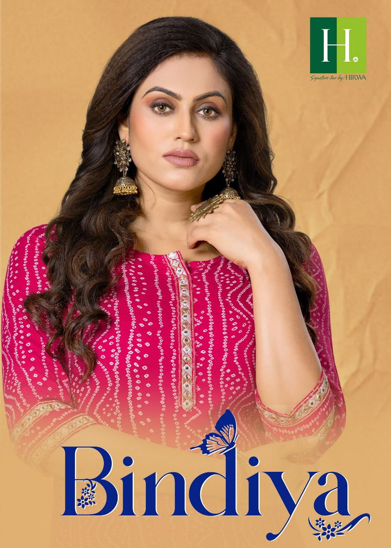 Hirwaa Bindiya Rayon With Tie Patterns Fancy Casual Wear Kurtis