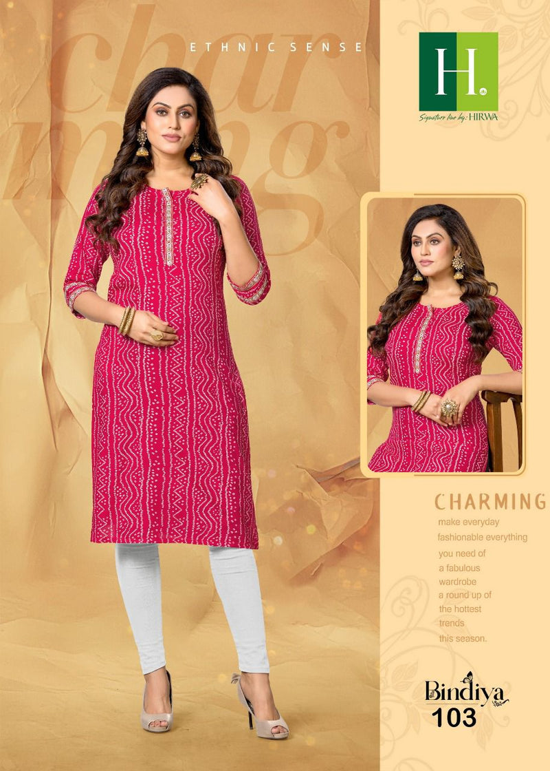 Hirwaa Bindiya Rayon With Tie Patterns Fancy Casual Wear Kurtis