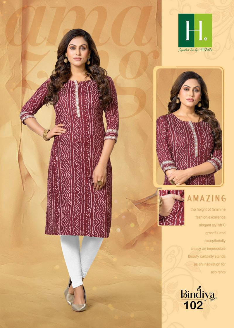 Hirwaa Bindiya Rayon With Tie Patterns Fancy Casual Wear Kurtis