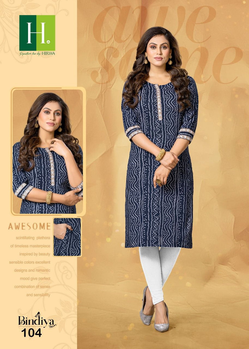 Hirwaa Bindiya Rayon With Tie Patterns Fancy Casual Wear Kurtis