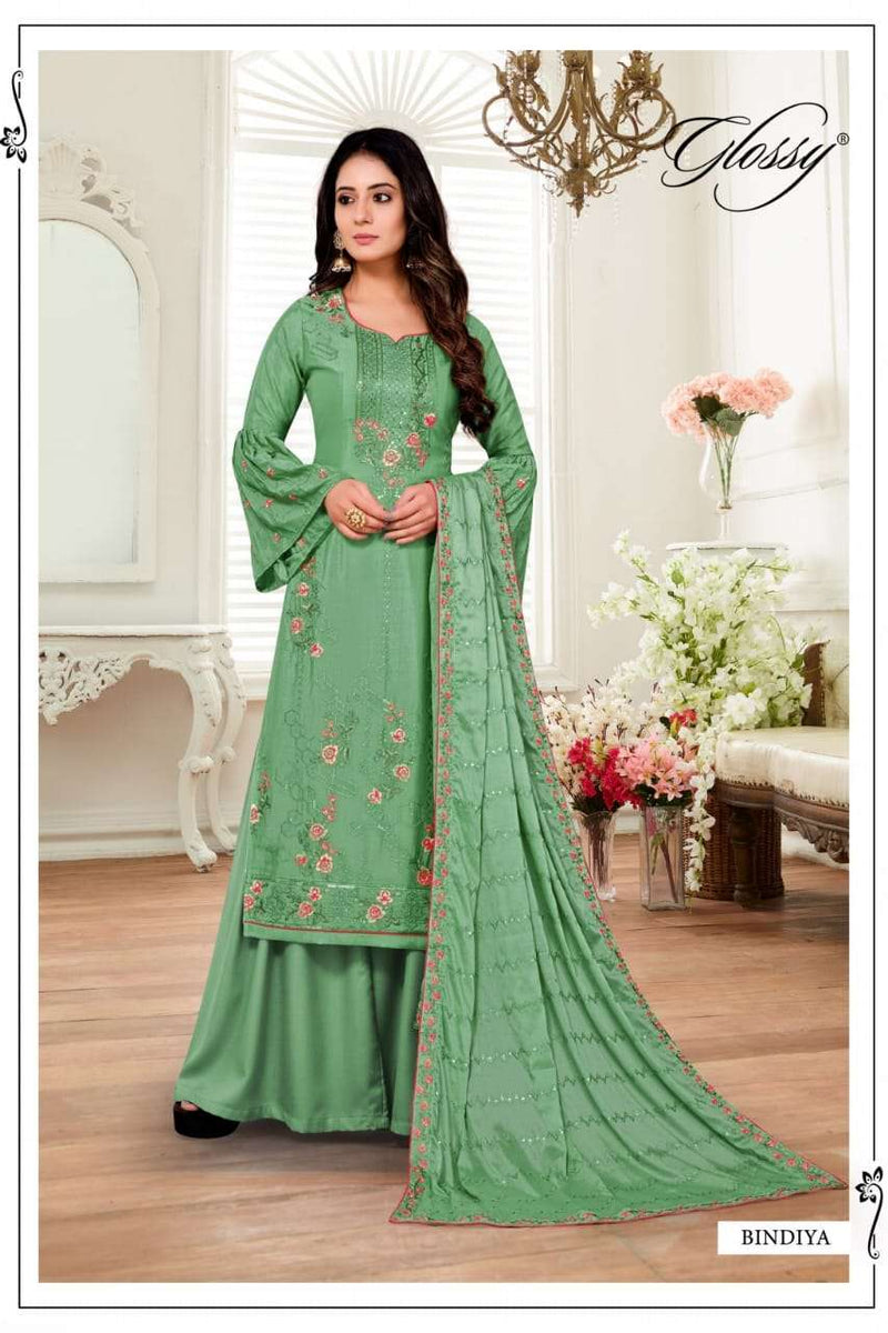 Glossy Bindiya Chinon Chiffon Heavy Party Wear Salwar Kameez With Embroidery & Sequins Work