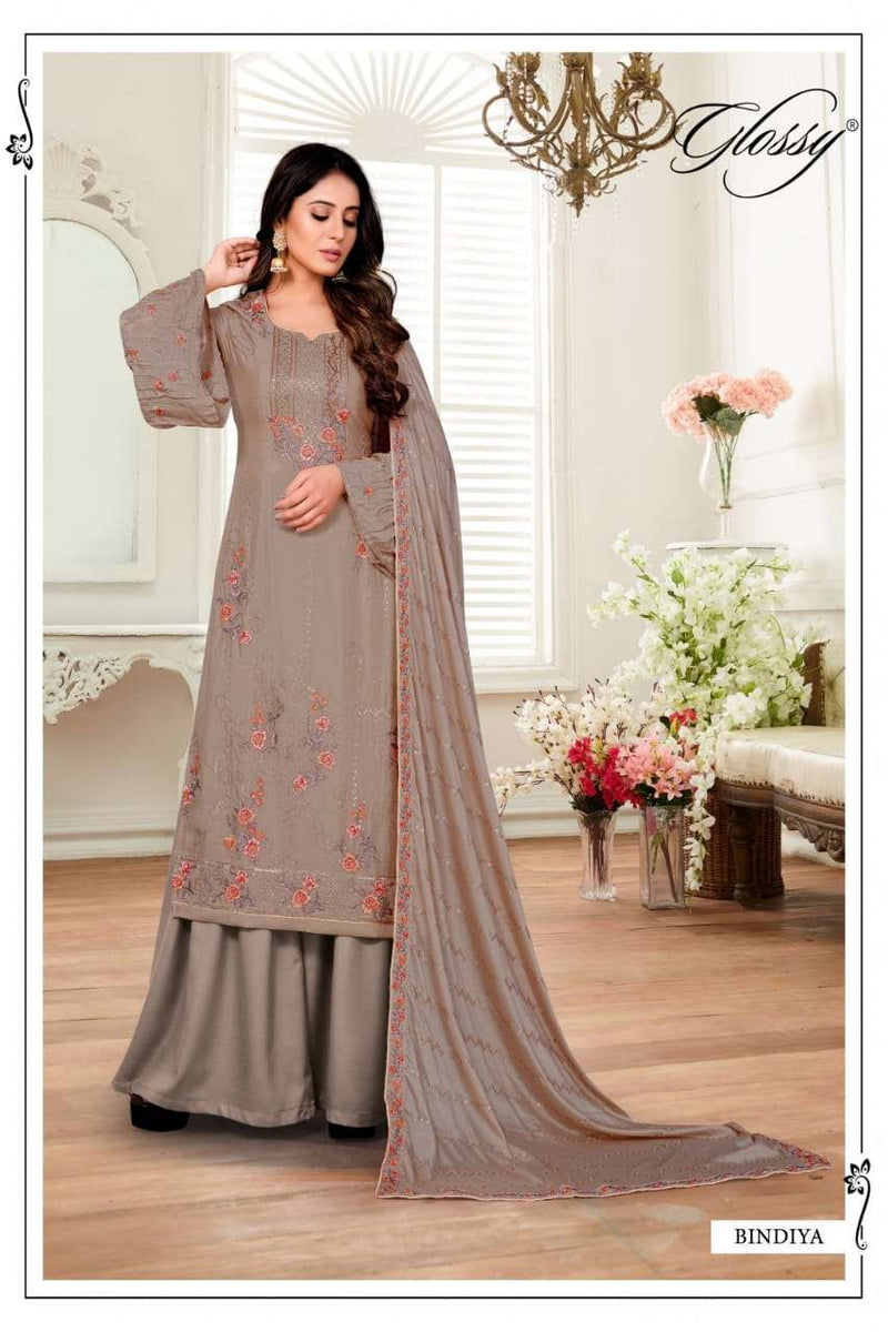 Glossy Bindiya Chinon Chiffon Heavy Party Wear Salwar Kameez With Embroidery & Sequins Work