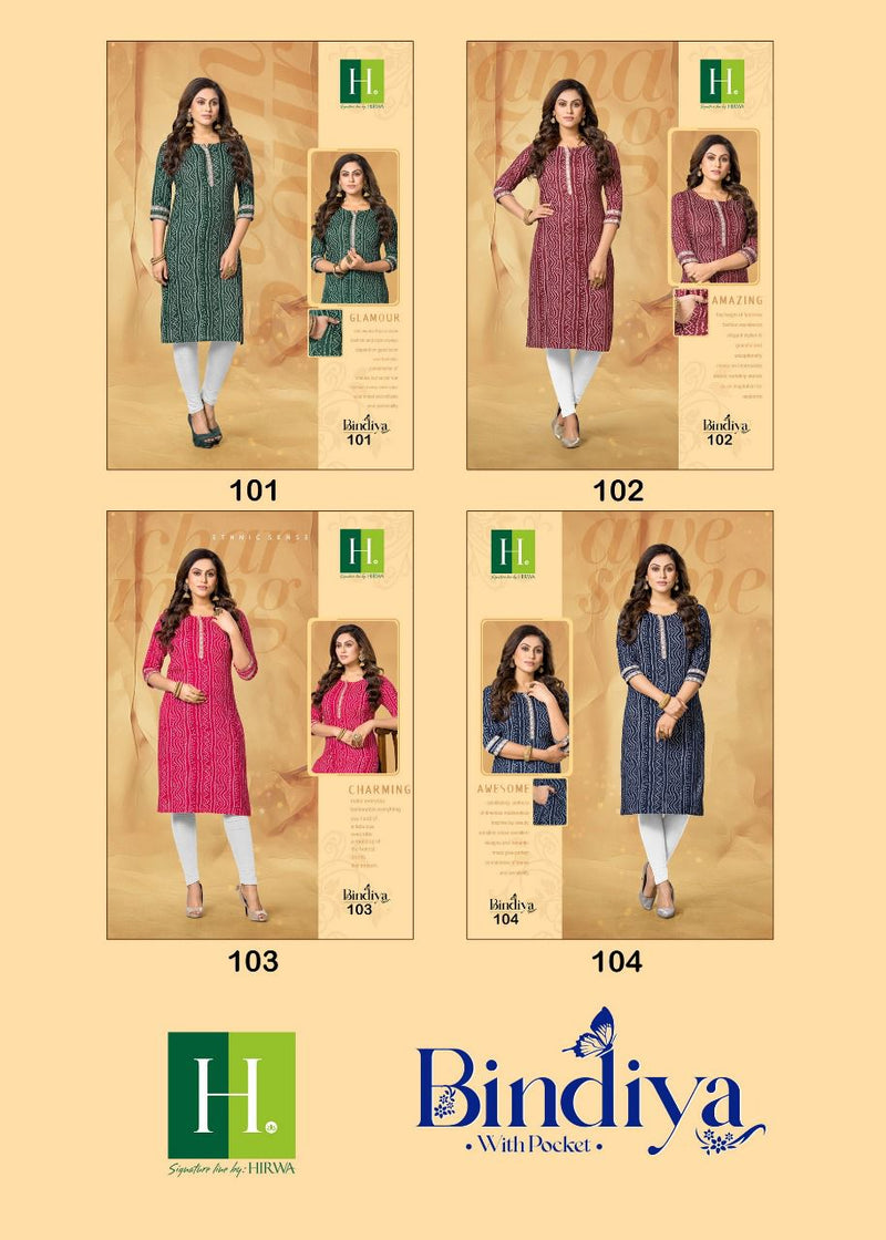 Hirwaa Bindiya Rayon With Tie Patterns Fancy Casual Wear Kurtis