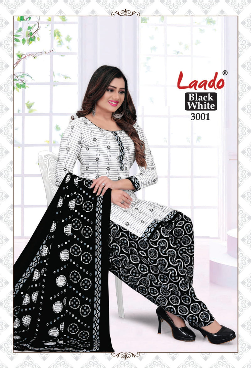 Laado Black & White Special Vol 3 Pure Cotton Patiyala Style Party Wear Salwar Suits