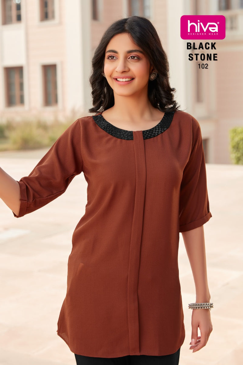 Hiva Designer Black Stone Fancy Party Wear Tops Type Western Kurtis