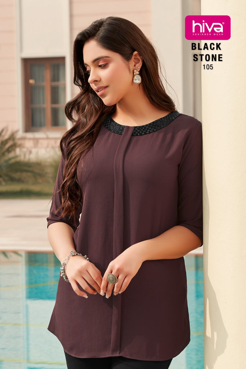 Hiva Designer Black Stone Fancy Party Wear Tops Type Western Kurtis