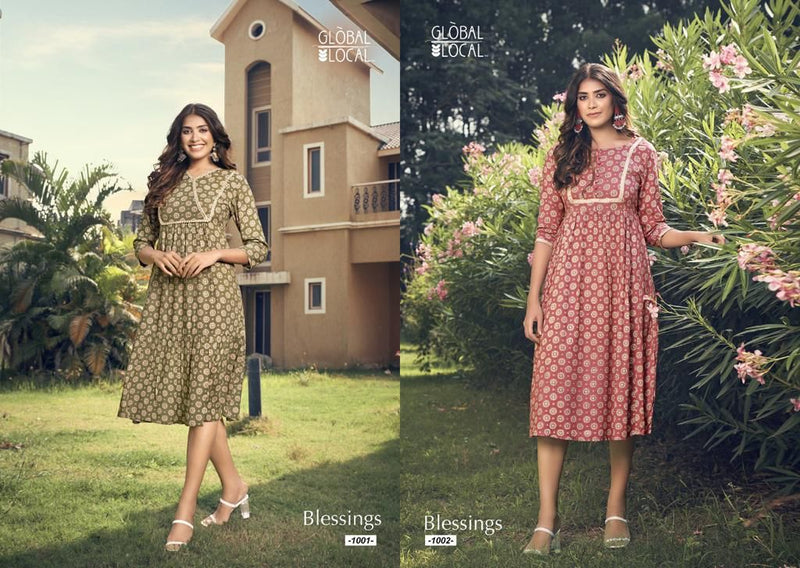 Global Local Blessing Rayon With Heavy Printed Work Stylish Designer Party Wear Fancy Kurti