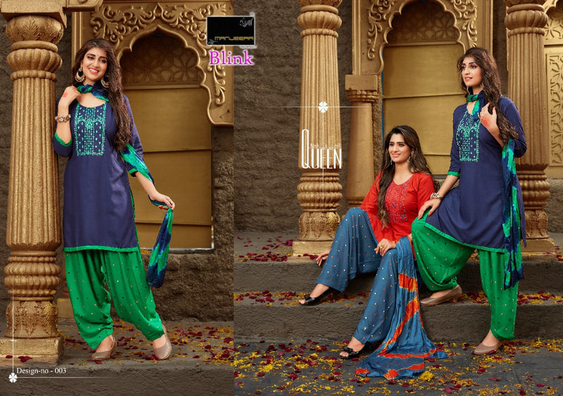 Manjeera  Fashion Blink Rayon Printed Party Wear Patiyala Style Ready Made Salwar Kameez