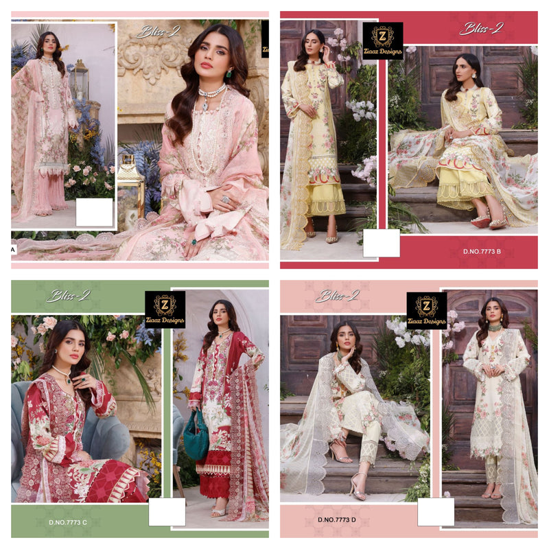 Ziaaz Designs Bliss 2 Muslin Cotton Embroidered Pakistani Style Party Wear Salwar Suits