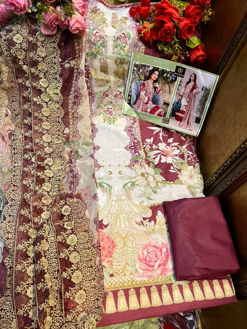 Ziaaz Designs Bliss 2 Muslin Cotton Embroidered Pakistani Style Party Wear Salwar Suits