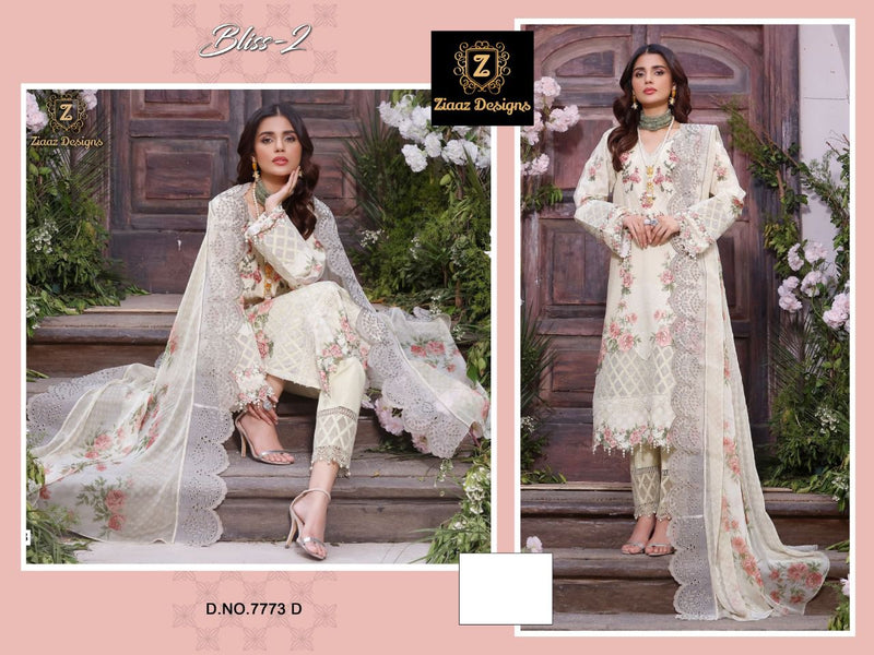 Ziaaz Designs Bliss 2 Muslin Cotton Embroidered Pakistani Style Party Wear Salwar Suits