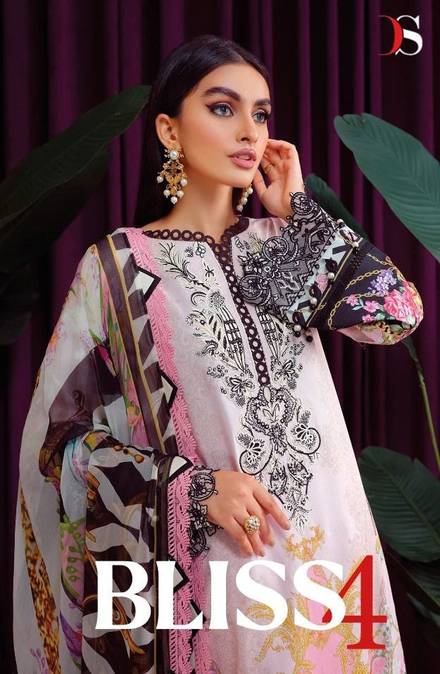 Deepsy Suit Bilss Lawn 22 Vol 4 Pure Cotton With Embroidery Work Stylish Designer Pakistani Salwar Kameez