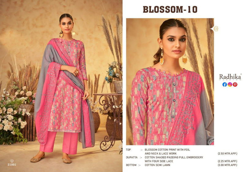 Radhika Fashion Azara Blossom Vol 10 Cotton Foil Printed Festive Wear Salwar Suits