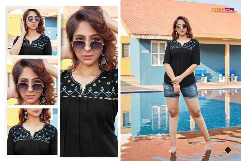 Tips & Tops Blossom Vol 8 Rayon Short Fancy Stylish Western Wear Kurtis With Beautiful Embroidery