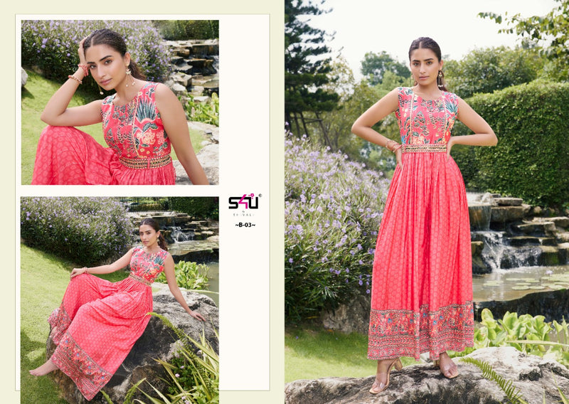 S4u Shivali Blush Muslin With Fancy Work Stylish Designer Beautiful Long Kurti