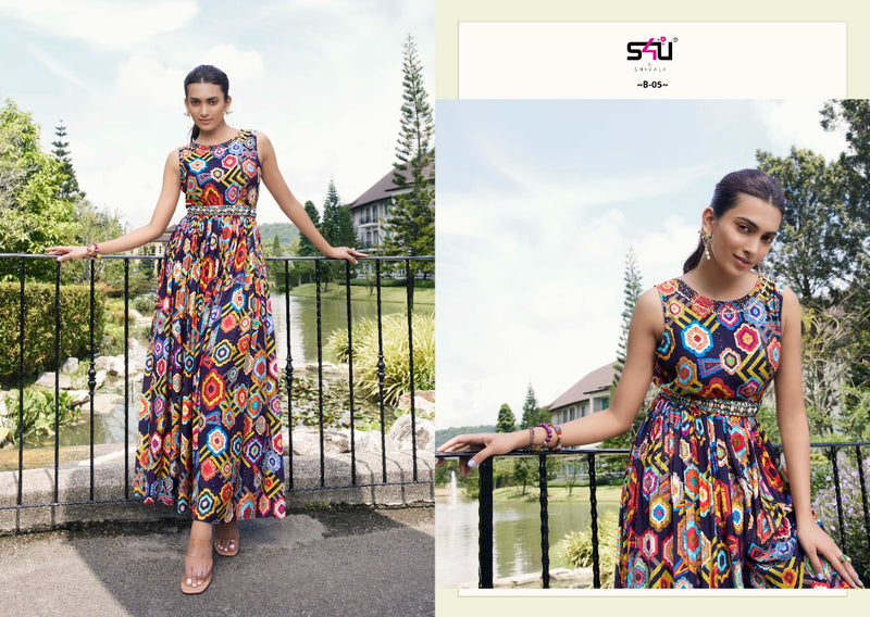 S4u Shivali Blush Muslin With Fancy Work Stylish Designer Beautiful Long Kurti