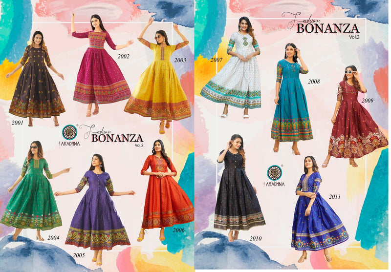 Aradhna Fashion Bonaza Vol 2 Rayon Fancy Gown Style Party Wear Kurtis