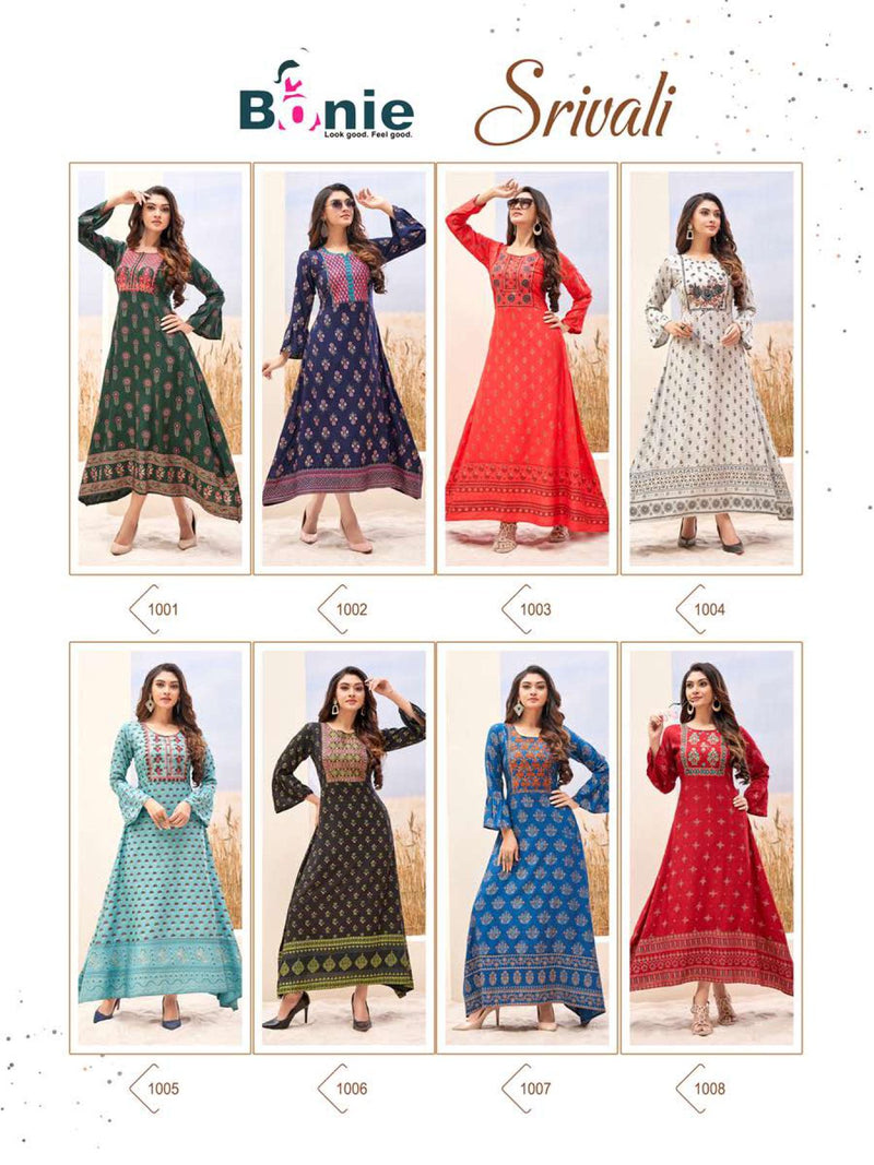 Bonie Srivali Heavy Rayon Gown Style Fancy Stylish  Festive Wear Kurtis