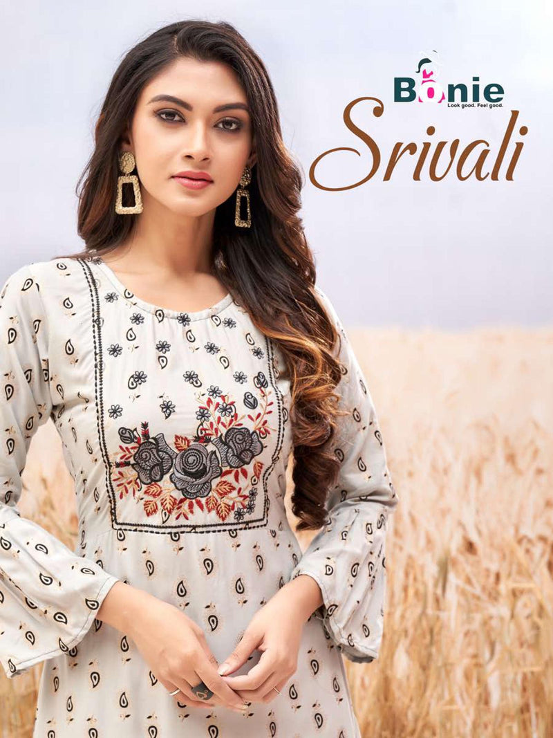 Bonie Srivali Heavy Rayon Gown Style Fancy Stylish  Festive Wear Kurtis