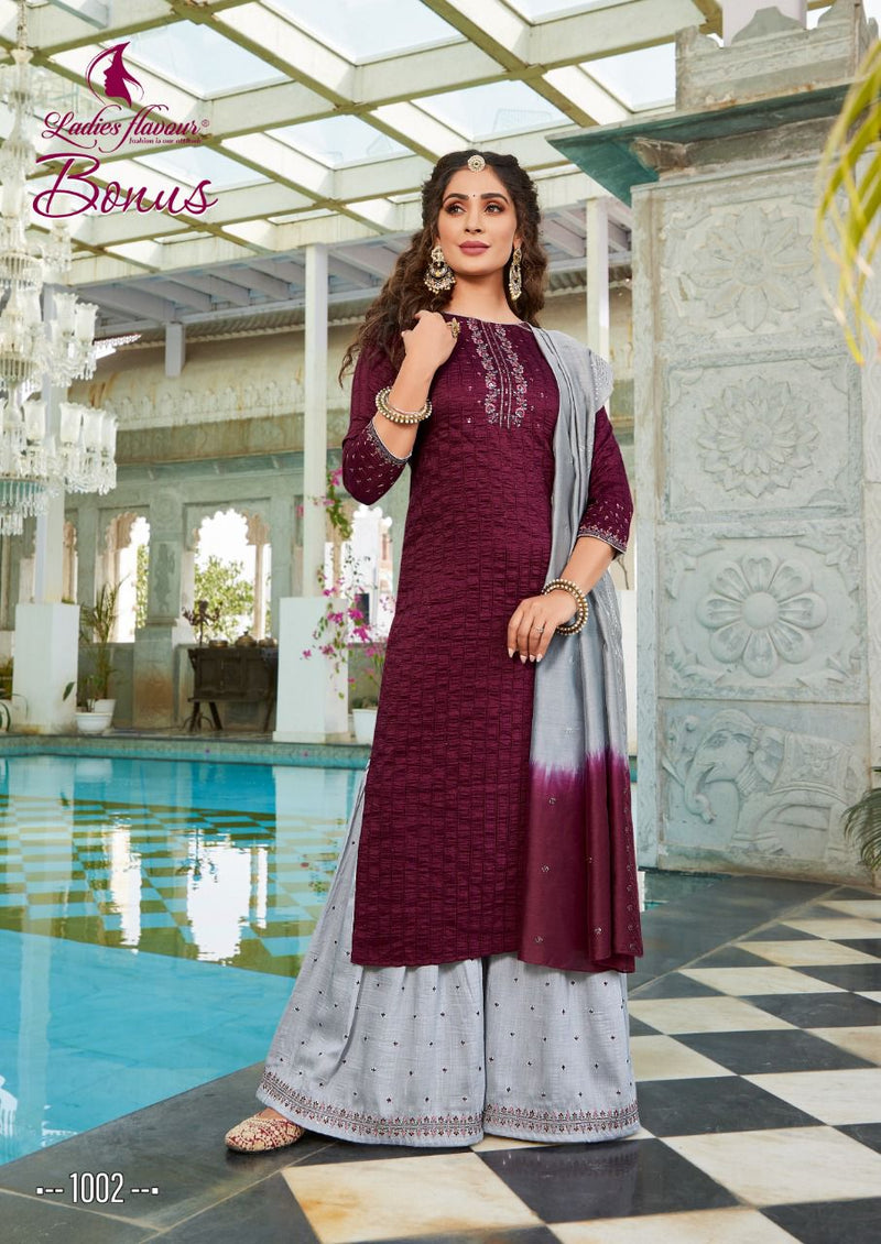 Ladies Flavour Bonus Chinon Weaving Fancy Festive Wear Kurtis With Skirt & Dupatta