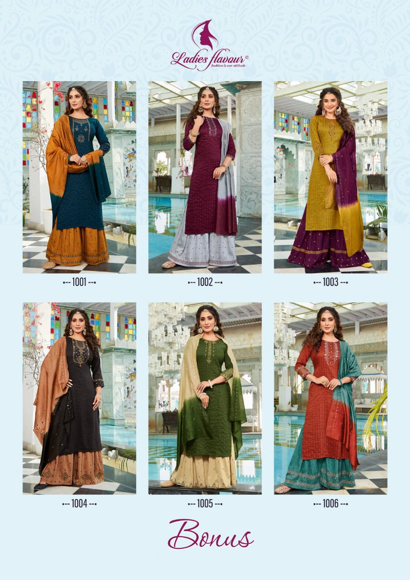 Ladies Flavour Bonus Chinon Weaving Fancy Festive Wear Kurtis With Skirt & Dupatta