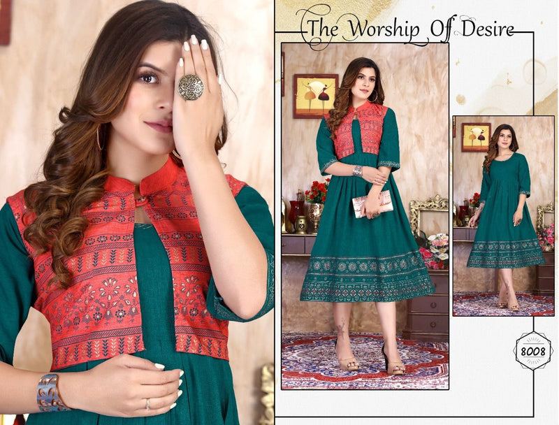 Riyaa Breezy Vol 1 Rayon Party Wear Gown Style Foil Printed Kurtis With Koti