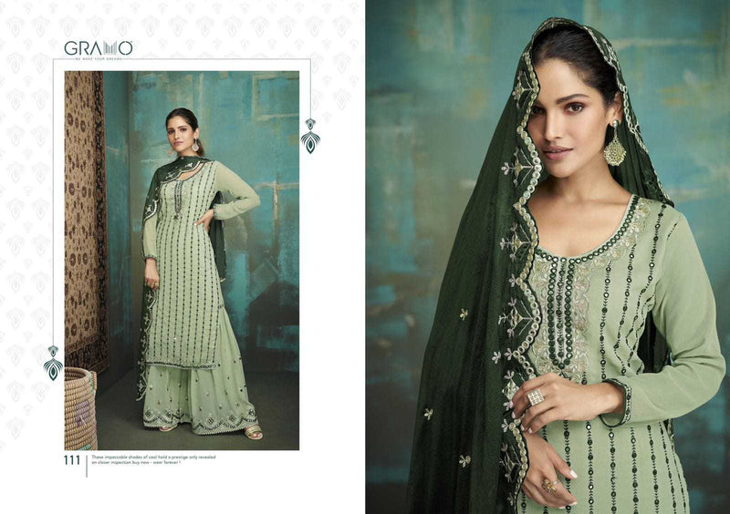 Gramo Bride Vol 1 Fox Georgette Stylish Party Wear Kurtis With Set Of Sharara & Dupatta