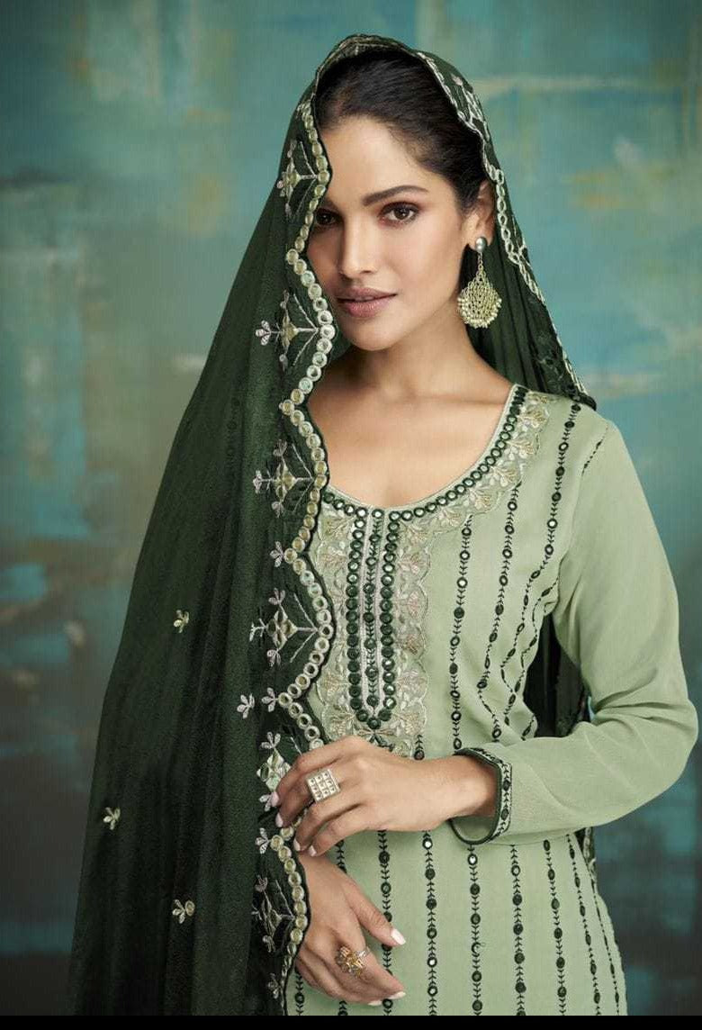 Gramo Bride Vol 1 Fox Georgette Stylish Party Wear Kurtis With Set Of Sharara & Dupatta