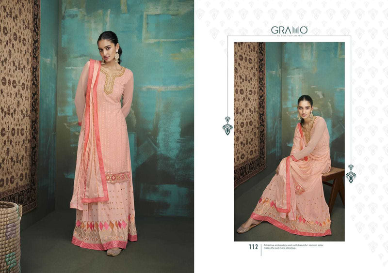 Gramo Bride Vol 1 Fox Georgette Stylish Party Wear Kurtis With Set Of Sharara & Dupatta