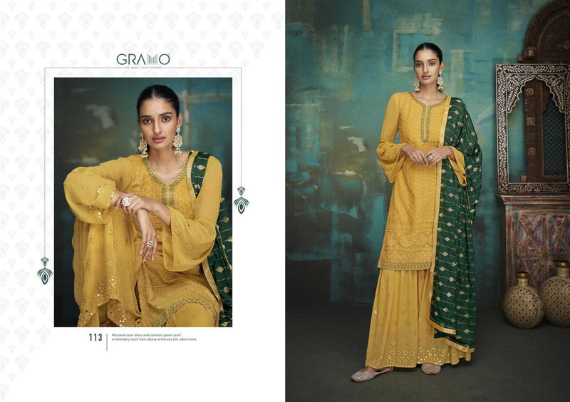 Gramo Bride Vol 1 Fox Georgette Stylish Party Wear Kurtis With Set Of Sharara & Dupatta
