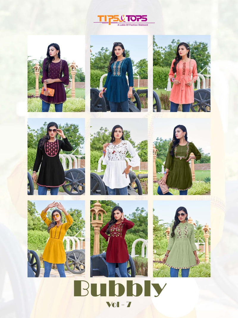 Tips & Tops Bubbly Vol 7 Rayon With Embroidery Work Fancy Western Top stylish Designer Kurti