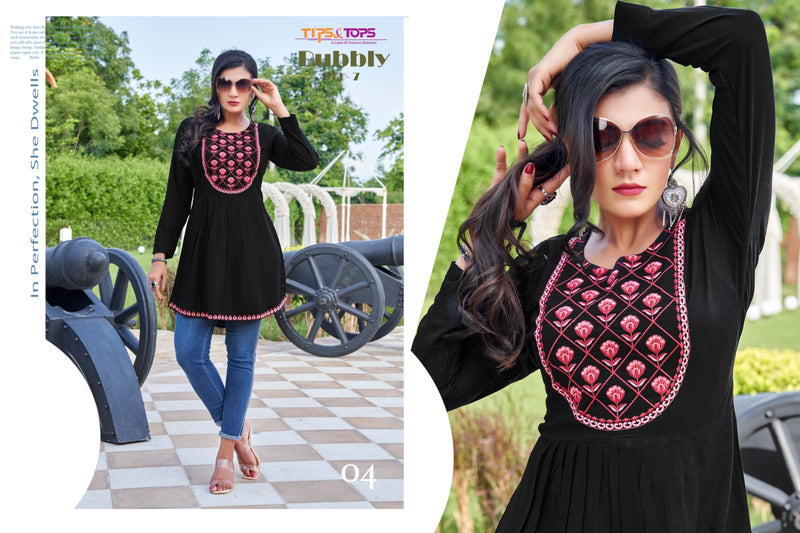 Tips & Tops Bubbly Vol 7 Rayon With Embroidery Work Fancy Western Top stylish Designer Kurti