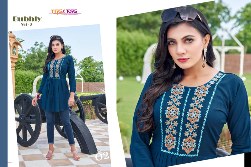 Tips & Tops Bubbly Vol 7 Rayon With Embroidery Work Fancy Western Top stylish Designer Kurti