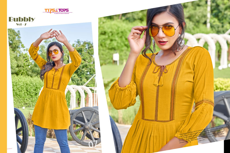 Tips & Tops Bubbly Vol 7 Rayon With Embroidery Work Fancy Western Top stylish Designer Kurti